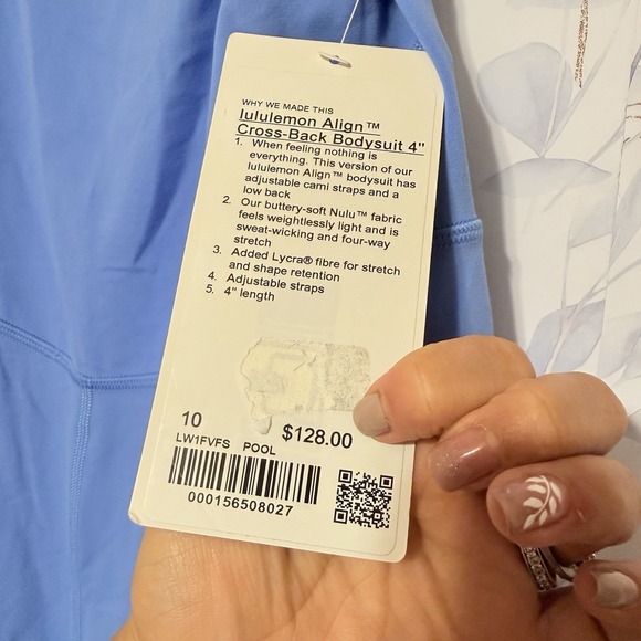 Lululemon Align Cross-Back Bodysuit 4" Pool Party Sz 10 NWT Retail $128 - Picture 7 of 7